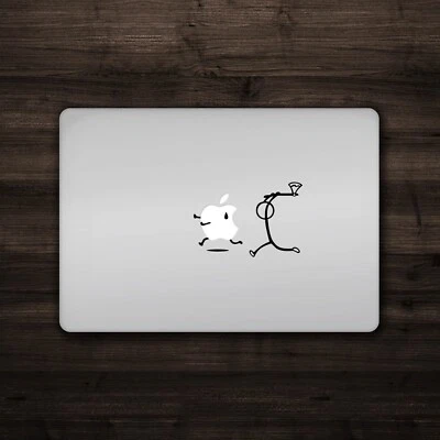 Stick Figure Pushing - Mac Apple Logo Cover Laptop Vinyl Decal Sticker Macbook - Image 1 of 2