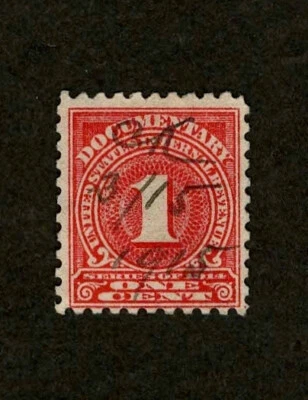 US Revenue 1914 R207 Documentary Tax Stamp 1c Rose Nice 1915 Pen Cancel Used - Image 1 of 2