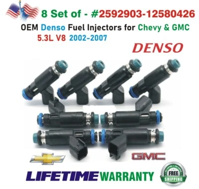 OEM Denso x8 FLEX Fuel Injectors for 2002-2007 Chevrolet Silverado 1500 5.3L V8 - Image 1 of 4