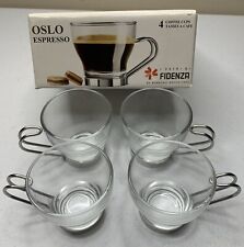 OSLO Espresso Fidenza Bormioli Rocco Casa Fine Italian Glass Cups Metal Handle