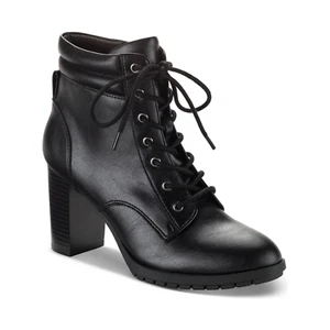 Style & Co. Laurellee Faux Leather Combat & Lace-Up Boots, Black Smooth, sz 7M - Picture 1 of 11