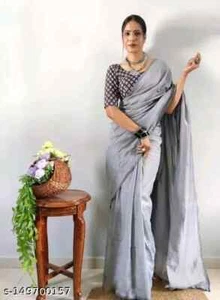 WOMEN PURE KHADI COTTON SAREE - Picture 1 of 19