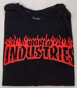 NEW Sz M World Industries Red Flames Black Graphic T-Shirt Skater Skateboarding - Picture 1 of 6