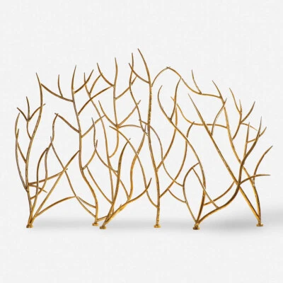 Galhos de ferro forjados à mão com tela de lareira galhos de ouro ~ Extremamente 18796 - Imagem 1 de 4