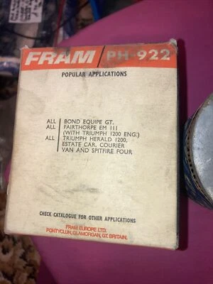 Filtro de aceite de papel Bond, Triumph Herald, Spitfire. PH922. Nuevo stock antiguo.  Foto 1 de 3