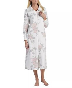 Miss Elaine Women's Floral Long Full-Zip Robe, Ivory Multi, Medium