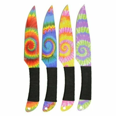 TIE DYE THROWING KNIVES 4PC SET WITH BLACK WRAPPED HANDLE 9" - Image 1 of 2