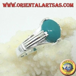 Anello in argento 925 ‰  con turchese ovale incastonata  da quattro griffe - Foto 1 di 3