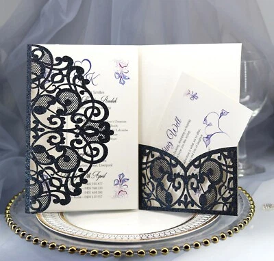 Glitter Laser Cut Wedding Five-star Hotel Business Holiday Invitation Card - Image 1 of 4