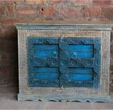Rustic Sideboard Distressed Blue Reclaimed Wood Indian Chest Vanity Storage