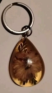 Vtg Lucite Inlay Keychain Flower Yellow Acrylic Teardrop Lavender/White/ Purple - Picture 1 of 4