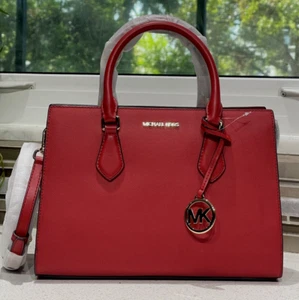 MICHAEL KORS SHEILA MEDIUM TRIPLE COMPARTMENT SATCHEL SHOULDER BAG PURSE MK RED - Picture 1 of 10