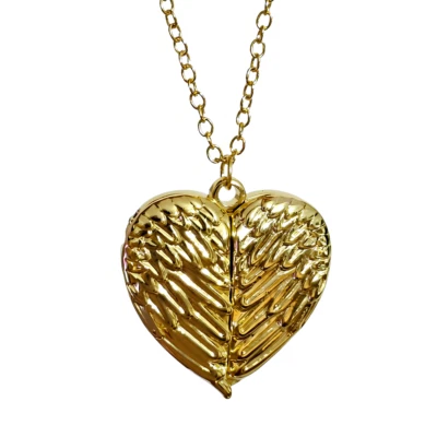 Ángel Medallón Corazón Colgante Alas 50.8cm Collar Oro Foto Recuerdo Joyería - Imagen 1 de 4