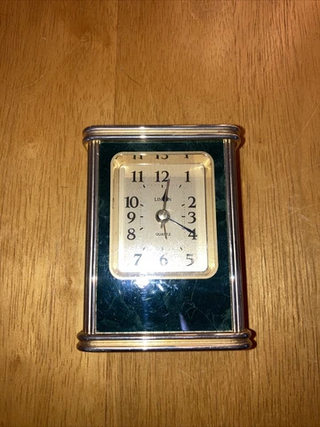 Vintage Linden Quartz Brass w/ Green Marble Design Alarm Clock Taiwan works Cover