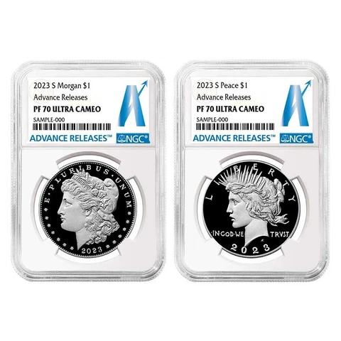 2023-S Proof Morgan & Peace Dollar $1 (PF70) NGC Advanced Release AR- 2 Coin Set Cover