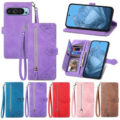 Zip Wallet Case With Strap For Google Pixel 9 Pro XL 8a 8 7 6 6a 7a 9a 10 Cover - Image 1 of 4