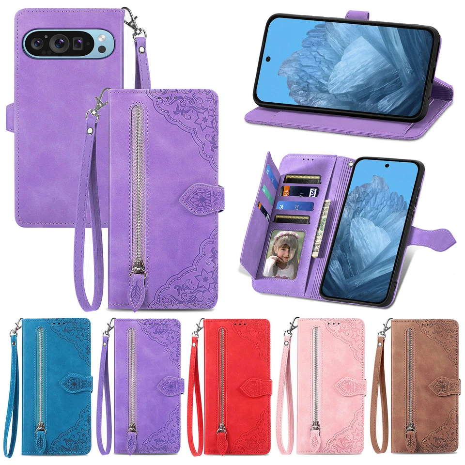 Zip Wallet Case With Strap For Google Pixel 9 Pro XL 8a 8 7 6 6a 7a 9a 10 Cover - Image 1 of 4