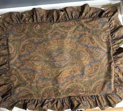 De Colección Ralph Lauren Brianna Paisley Almohada Estándar Falsa Marrón Azul Rojo Volantes Foto 1 de 4