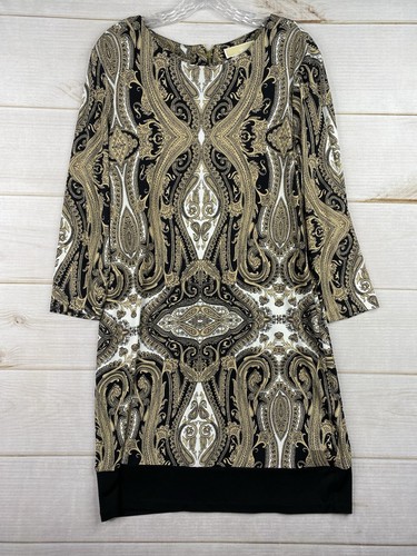 Abito donna Michael Kors tubino tg 12 elasticizzato marrone nero stampa paisley