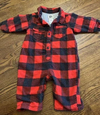 OshKosh B’ Gosh Plaid Jersey Lined Long Sleeve Soft Romper 0-3 Months - Image 1 of 3