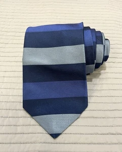 Burberry All Silk Neck Tie Striped Light Dark Blue Color Block 4" Wide 56" Long - Picture 1 of 9
