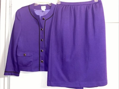 复古 Boston Traveler 纽扣西装套装紫色羊毛混纺女式 14 — 第 1/4 张图片