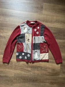 Damen Croft & Barrow Ugly Christmas Sweater Schneemann Rot Strick Oma Pullover M - Bild 1 von 8