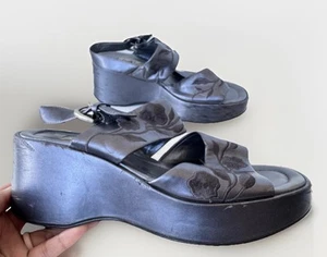 Vintage 90s Y2K MIA Floral Wedge Strap Platform Chunky Sandals Shoes * Flaws - Picture 1 of 14