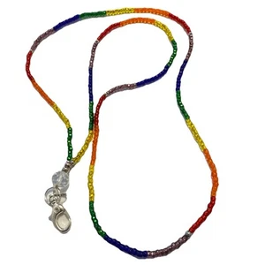 Portachiavi cordino arcobaleno fatto a mano per donna uomo vetro perline ID badge collana - Foto 1 di 6