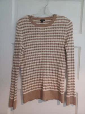 Talbots Suéter Tejido Cable Rayas Dorado Metálico S Mezcla Lana Jersey Vacaciones  Foto 1 de 4