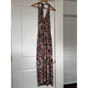 Vintage Scarlett Halter Tropical Maxi Dress Women’s 6 Black Y2K 90s Whimsigoth - Picture 1 of 7