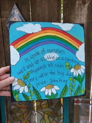 John Prine In Spite Of Ourselves - Lyric Painting on 10 x 10 x 1/4" wood panel - Image 1 of 4