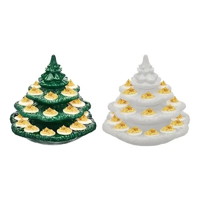 4 Tier Christmas Tree Shape Deviled Egg Platters Trays Holds 26 Holes - Image 1 of 4