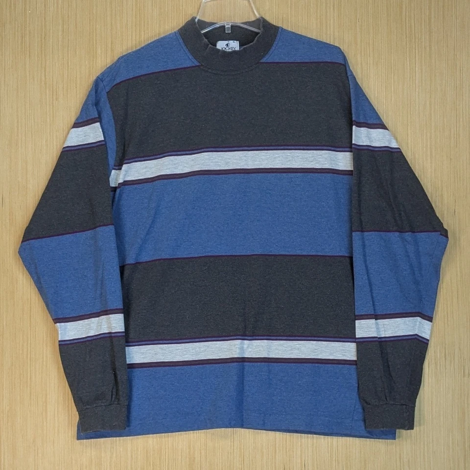 Vintage Jockey Striped Mock Neck Shirt Retro Baggy 100% Cotton USA Men's XL - Image 1 of 4