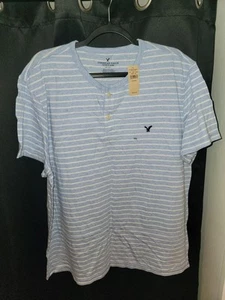 American Eagle Mens Henley T Shirt 3XL Blue Super Soft Standard Fit - Picture 1 of 3