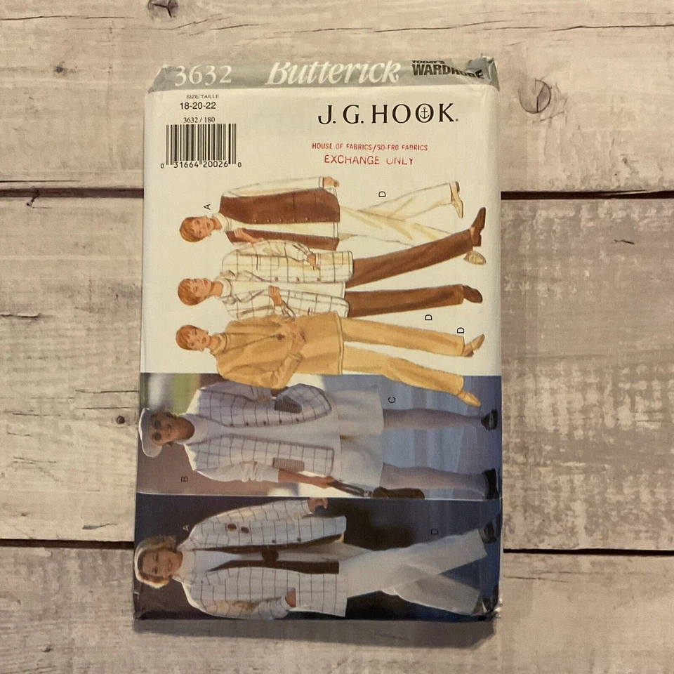 Butterick 3632 Sewing Pattern Tunic Top Jacket Vest Pants Shorts Sz 18-22 UNCUT - Image 1 of 4