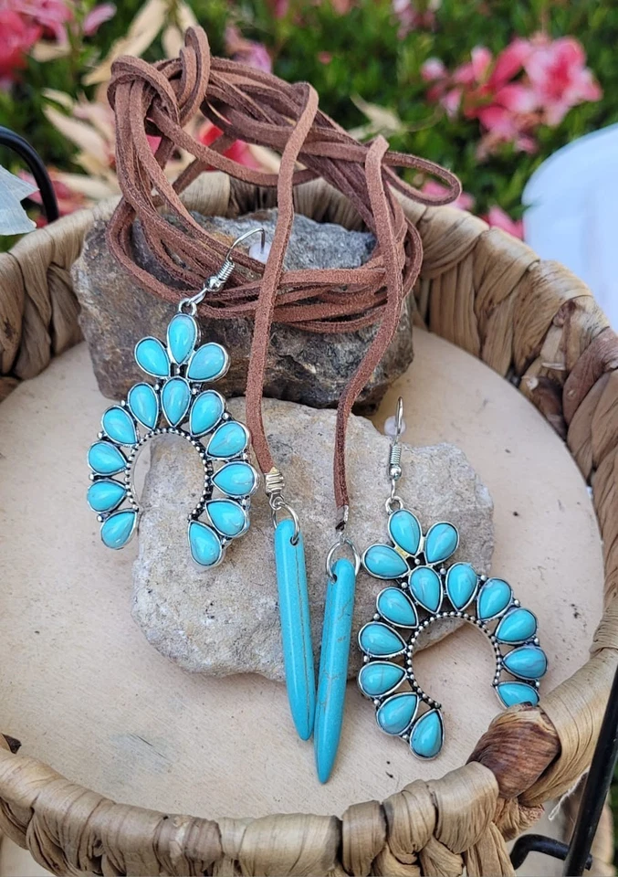 Juego de pendientes collar turquesa vintage para mujer Foto 1 de 1