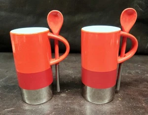 (2) Starbucks 8-ounce Coffee Cups 2018 Red Tri-color Mugs w/Spoon Rest, EUC - Picture 1 of 8
