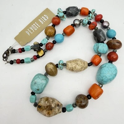 Collar Turquesa Plata Esterlina PEYOTE BIRD De Colección Multi Gema Boho Regalo Foto 1 de 4