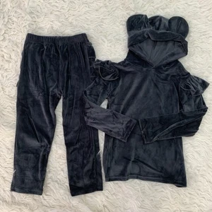 girl grey velour hoodie pants set 5T - Picture 1 of 2