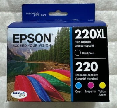 Epson 220XL Black 220 Cyan Magenta Yellow Ink Set T220XL-BCS 2026+ Retail Box - Image 1 of 4