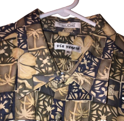 Camisa hawaiana vintage años 90 Via Veneto manga corta para hombre XL verde tostado 2471 Foto 1 de 4