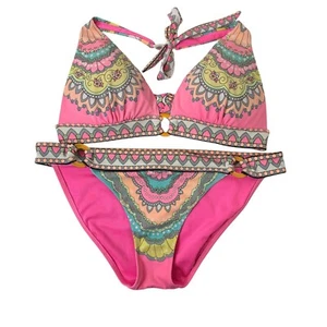 Victoria’s Secret Detalle Anillos Estampado Vibrante Halter Corbata Bikini Talla S Parte Inferior M Top - Imagen 1 de 7