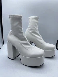 Easyfox White Chunky Platform Boots for Women Mid Calf High Heels Ankle Booties - Picture 1 of 13