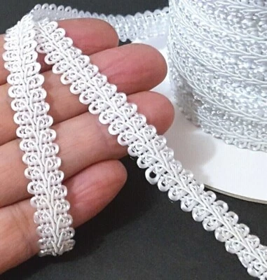 38" 10mm wide Soft hand feel thin white French Gimp Braided Trim Ric Rac L681  - Image 1 of 4