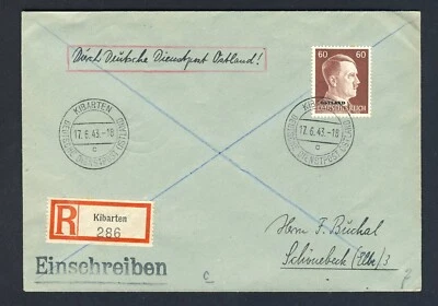 Lituania 1943 cubierta registrada Kibarten Foto 1 de 2