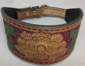 TOOLED LEATHER DOG COLLAR FITS 16-20 INCHES NEW FLORAL PADDED BACK WIDTH 2.75 - Picture 1 of 5