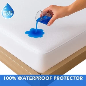 Waterproof Fitted Protector Mattress Cover Fitted Sheet Bed Cover Non-Allergenic - Picture 1 of 132