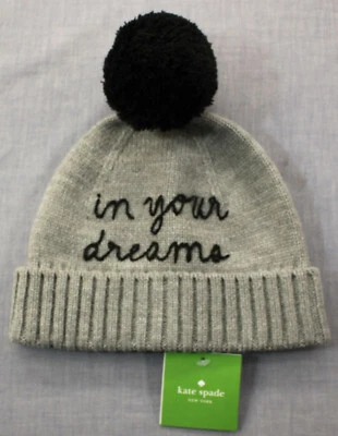 Kate Spade NY Women "In Your Dreams" Gray w Black Tassel Beanie Hat NWT 1 Sz $68 - Image 1 of 4