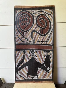 Un buen tótem de serpiente pintura de corteza aborigen australiana c1968 Arnhemland central - Imagen 1 de 6